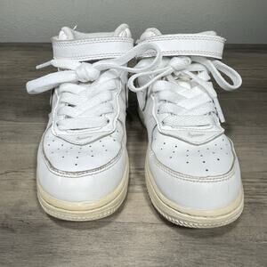Nike Air Force 1 Mid Boys Size 10C Triple White Athletic Leather Shoes Sneakers